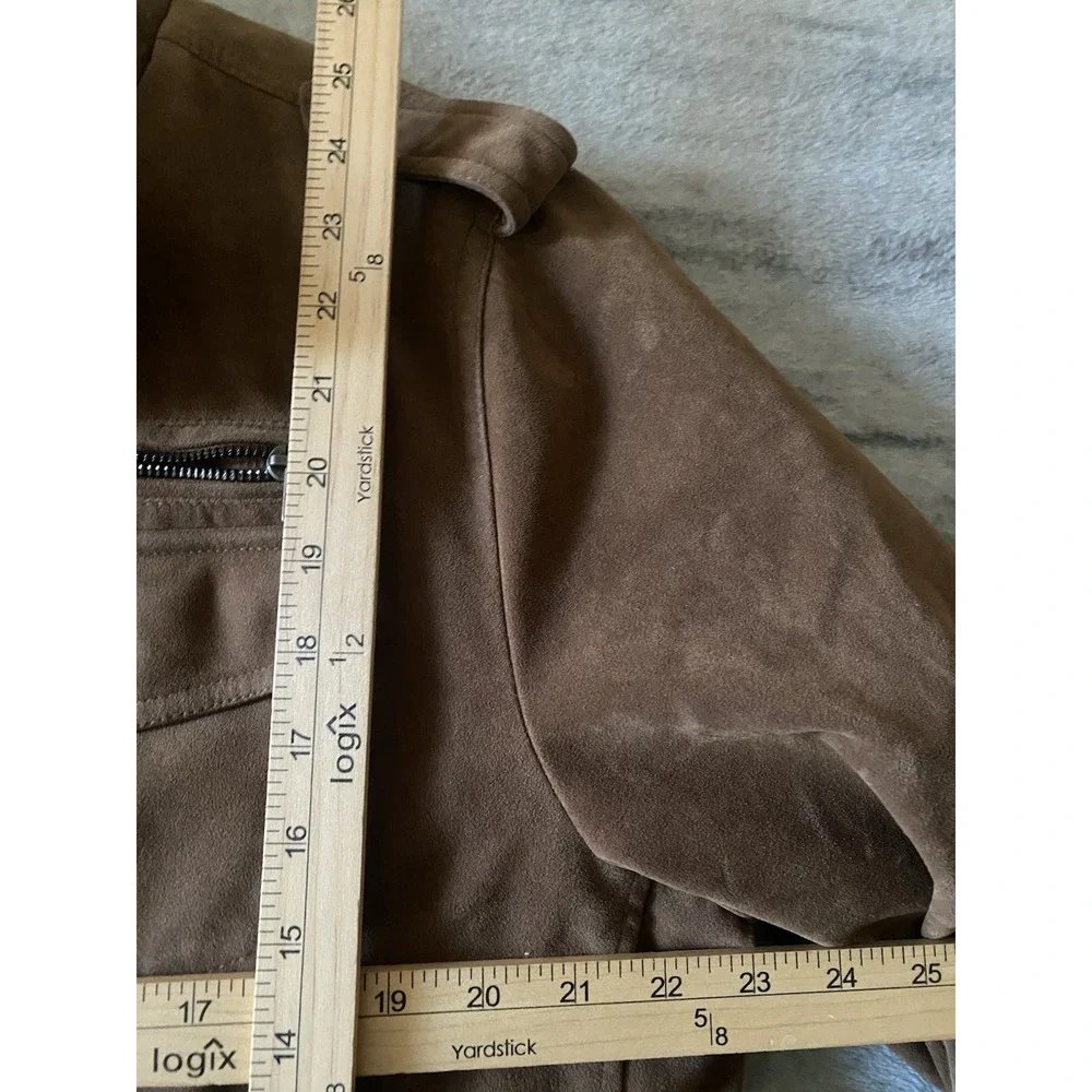 Levi Mens Brown Faux Suede Sherpa Lined Bomber Jacket Size‎ L Epaulets Full Zip